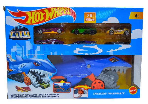 Game set Hot Wheel "Truck - Shark" with cars 6 pcs.
